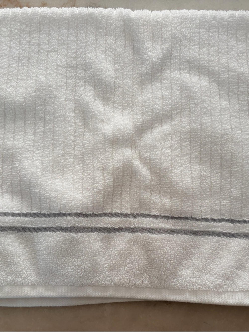 Karl Lagerfeld White Ribbed Cotton Towel with Black Label